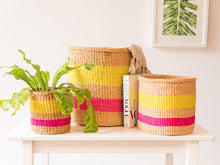 Load image into Gallery viewer, MAZAO: Fluoro Pink and Yellow Woven Storage Basket