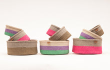 Load image into Gallery viewer, MALIZA: Grey & Fluoro Pink Colour Block Woven Basket