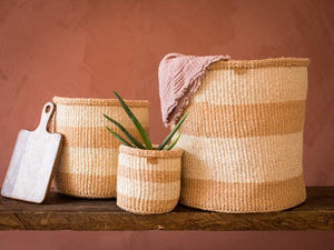 MSETO: Sand and Natural Wide Stripe Woven Storage Basket