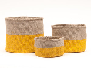 GHAFLA : Yellow & Grey Duo Colour Block Woven Basket