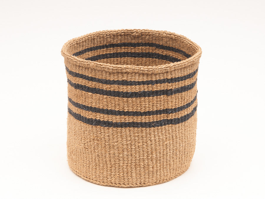 LAINI : Thin Stripe Charcoal Black & Natural Woven Storage Basket (3 variants)