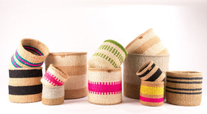 LAINI : Thin Stripe Charcoal Black & Natural Woven Storage Basket (3 variants)