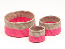 Load image into Gallery viewer, MALIZA: Grey &amp; Fluoro Pink Colour Block Woven Basket

