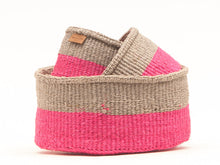 Load image into Gallery viewer, MALIZA: Grey &amp; Fluoro Pink Colour Block Woven Basket
