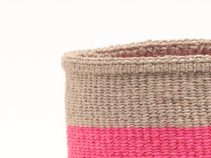 MALIZA: Grey & Fluoro Pink Colour Block Woven Basket