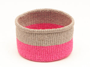 MALIZA: Grey & Fluoro Pink Colour Block Woven Basket