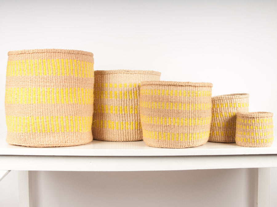 NJANO : Natural and Yellow Stripe Woven Storage Basket