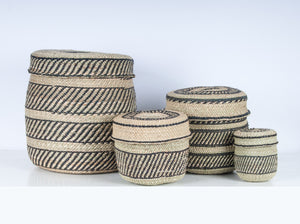 NYUMBA : Black and Natural Lidded Storage Baskets (3 variants)
